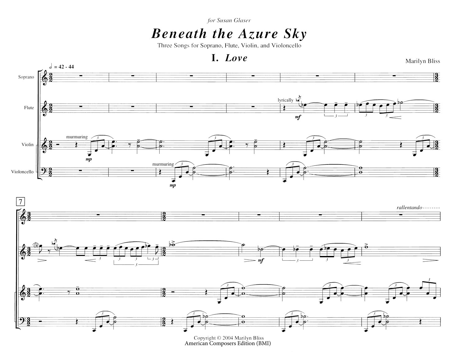 Beneath the Azure Sky - sheet music excerpt