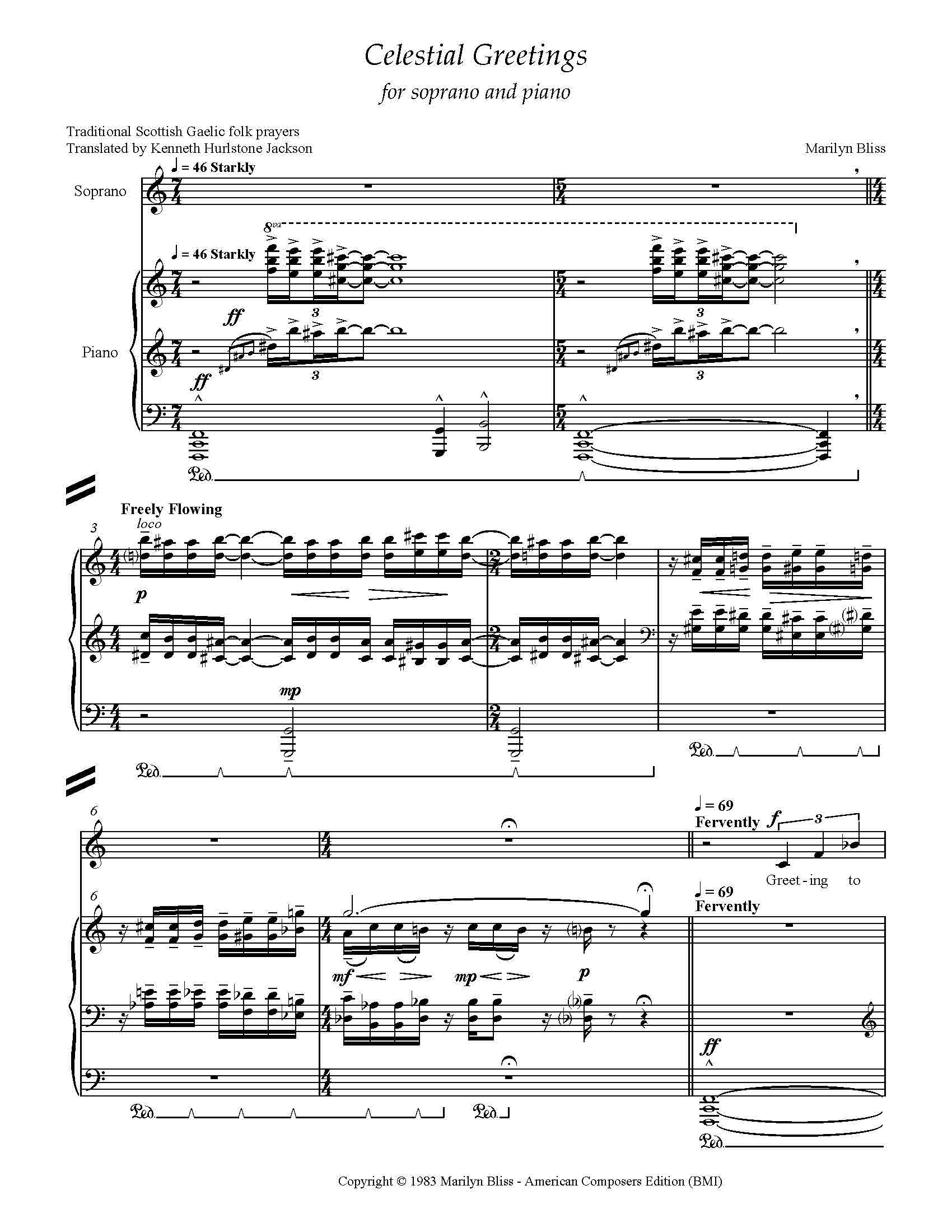 Celestial Greetings - sheet music excerpt