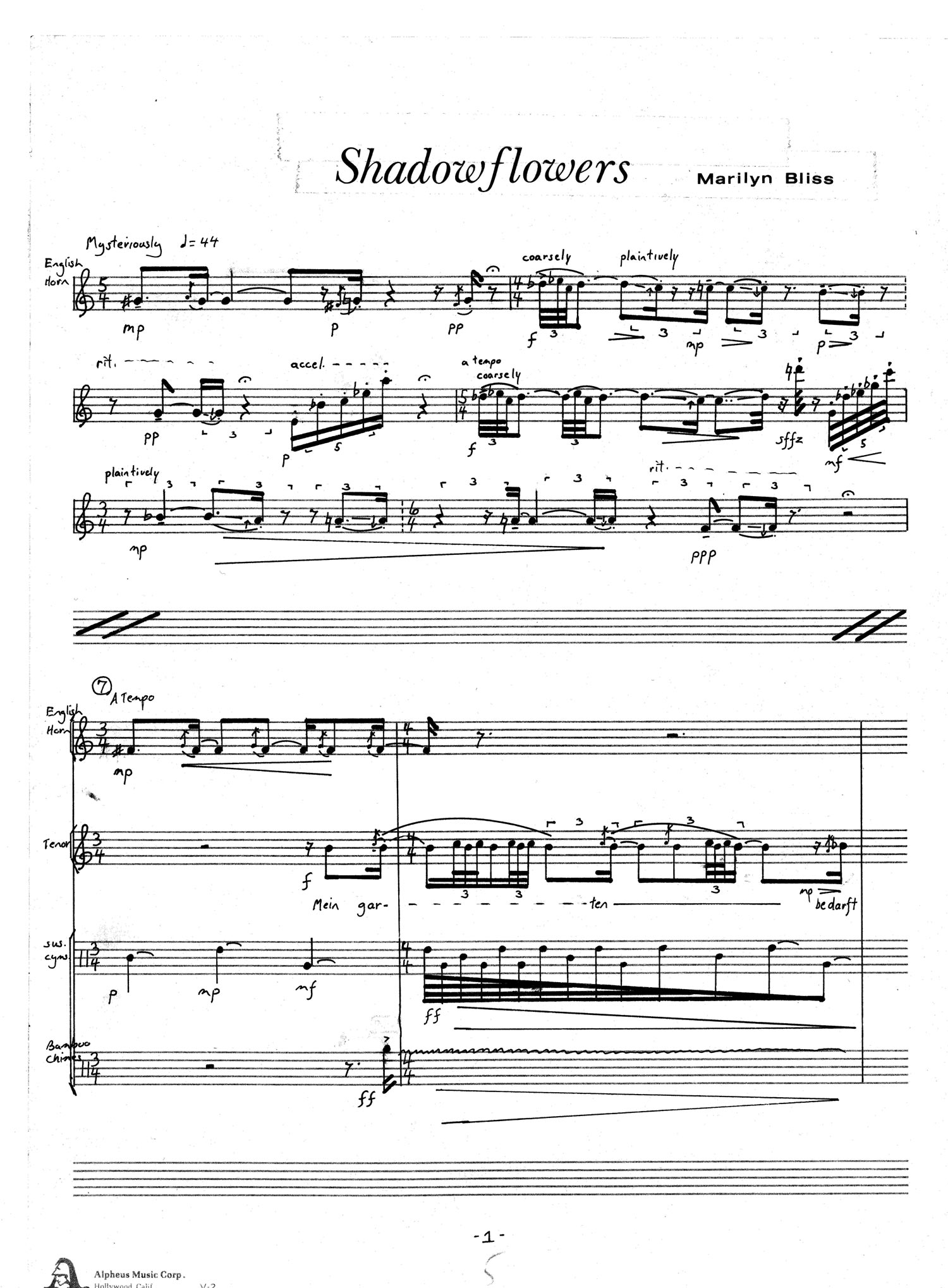 Shadowflowers - sheet music excerpt