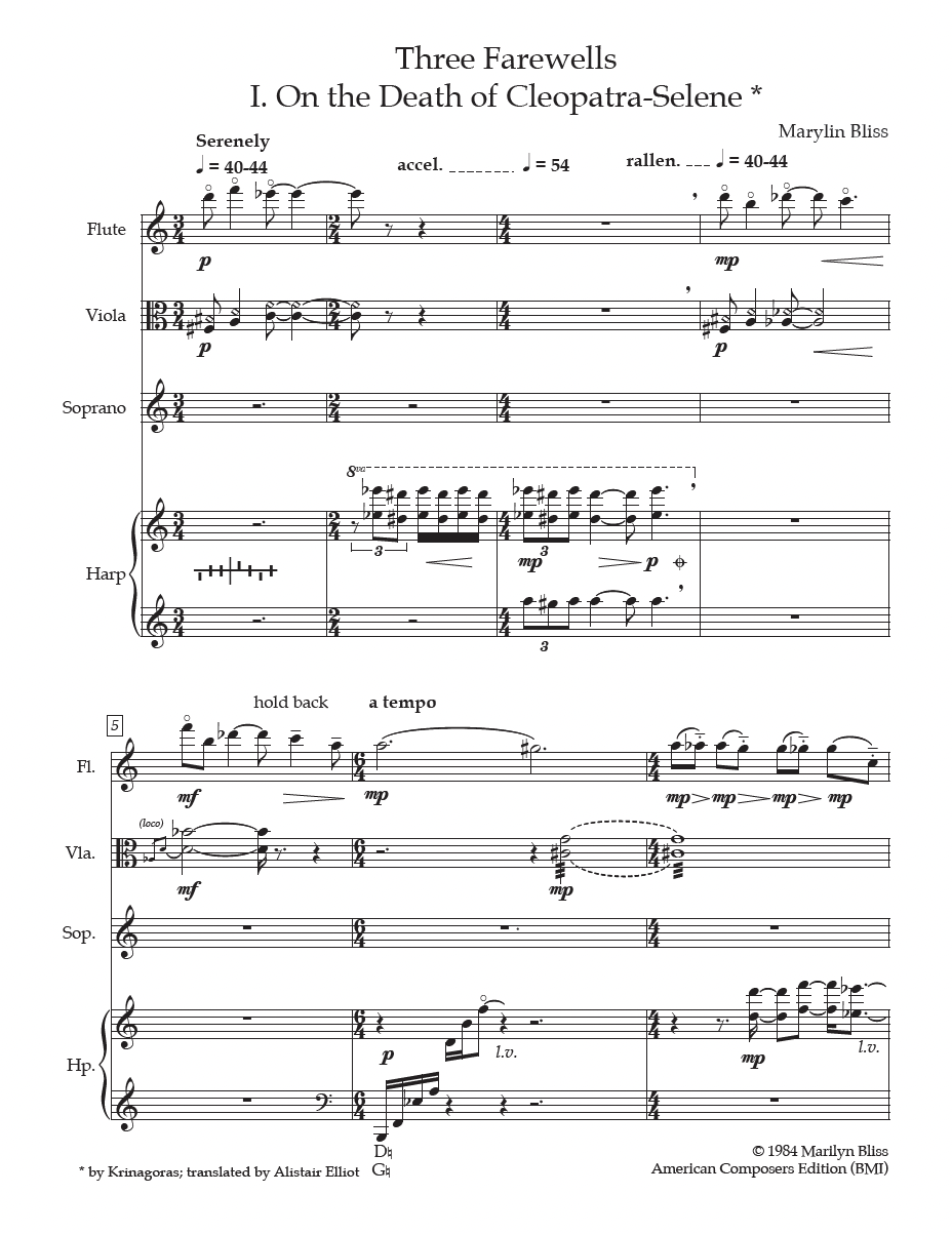 Three Farewells - sheet music excerpt