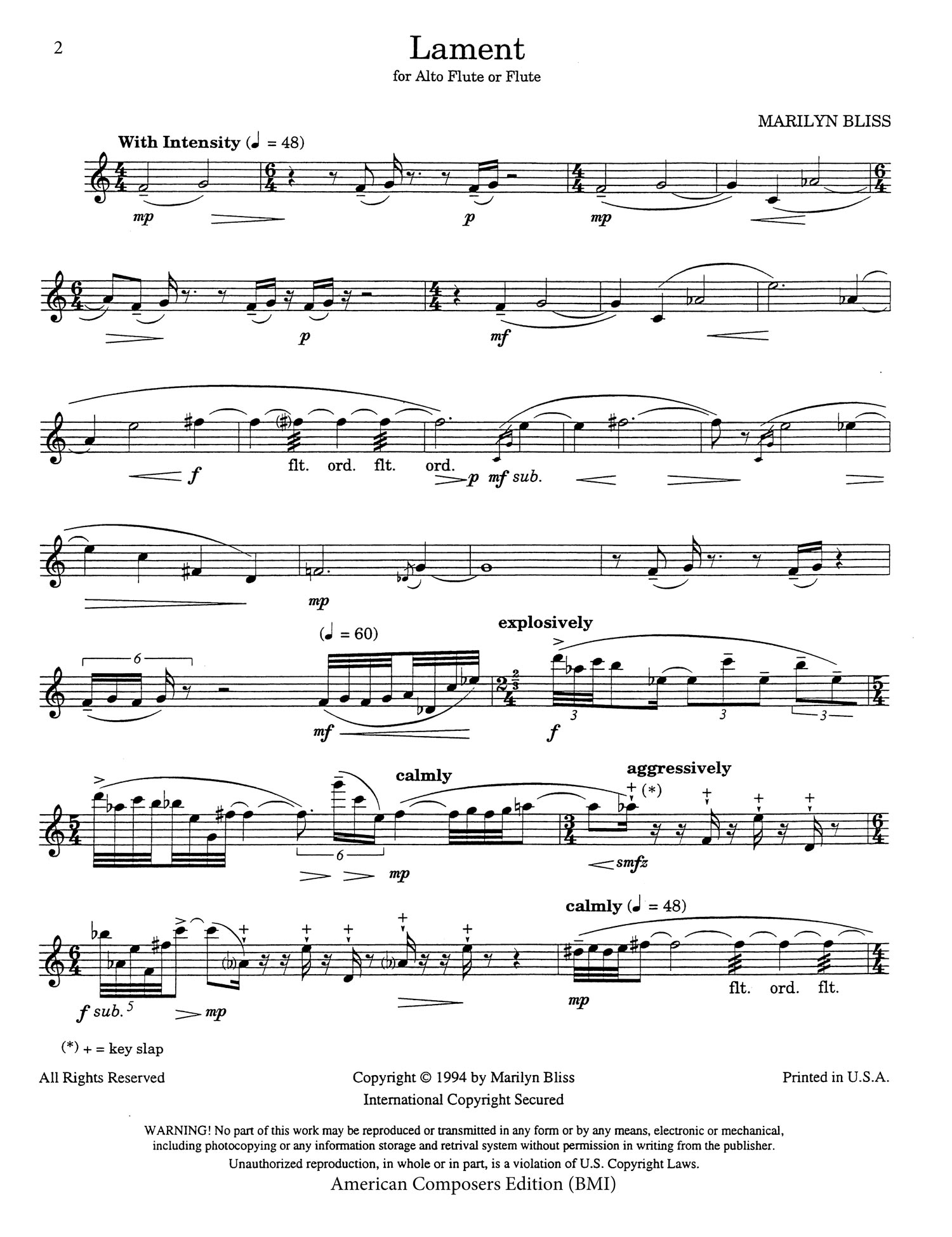 Marilyn Bliss - Lament - score excerpt