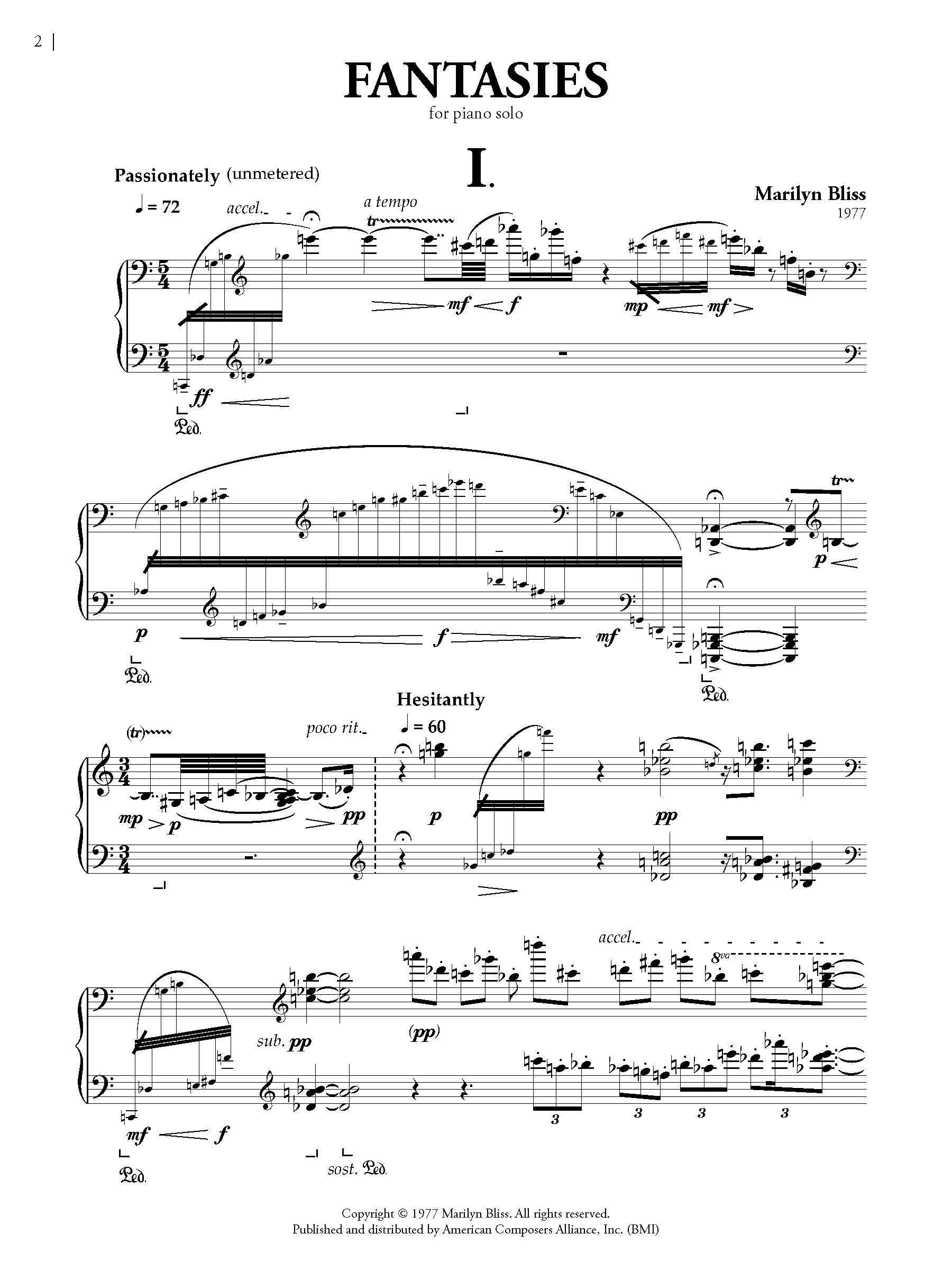 Marilyn Bliss - Fantasies score excerpt